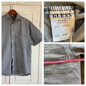 Vtg Guess‎ Jeans Shirt Men's Large Short Sleeve Buttons Gray USA Casual Office
